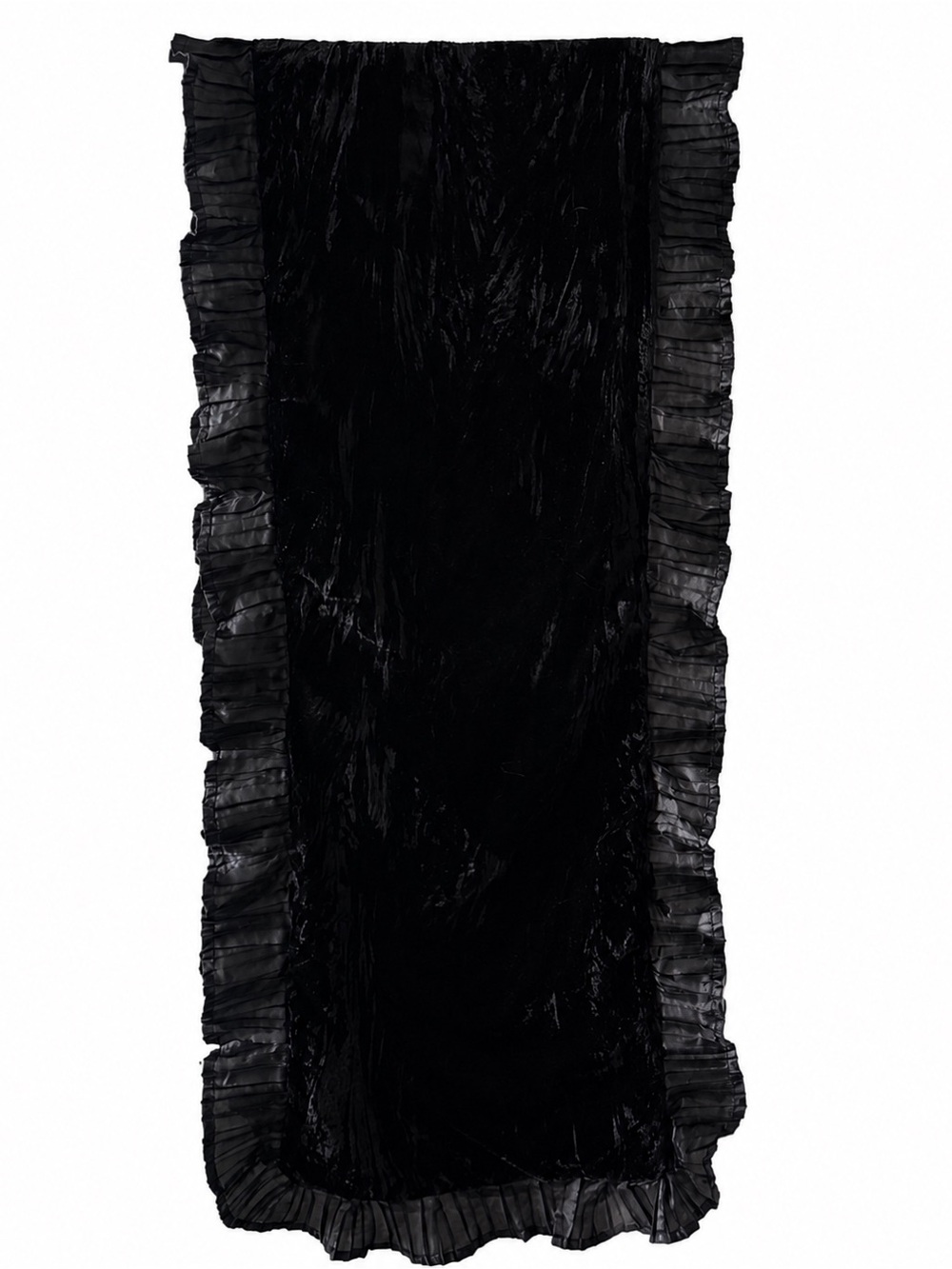 Vintage Reversible Crushed Velvet Evening Wrap Scarf Black Brown Ruffled Trim